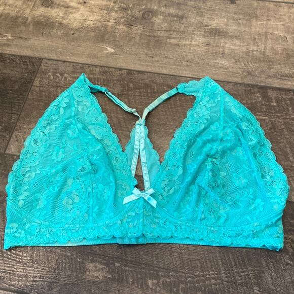 FOX & ROYAL. Plus Size Turquoise Lace Racerback Bralette XL - Picture 2 of 9